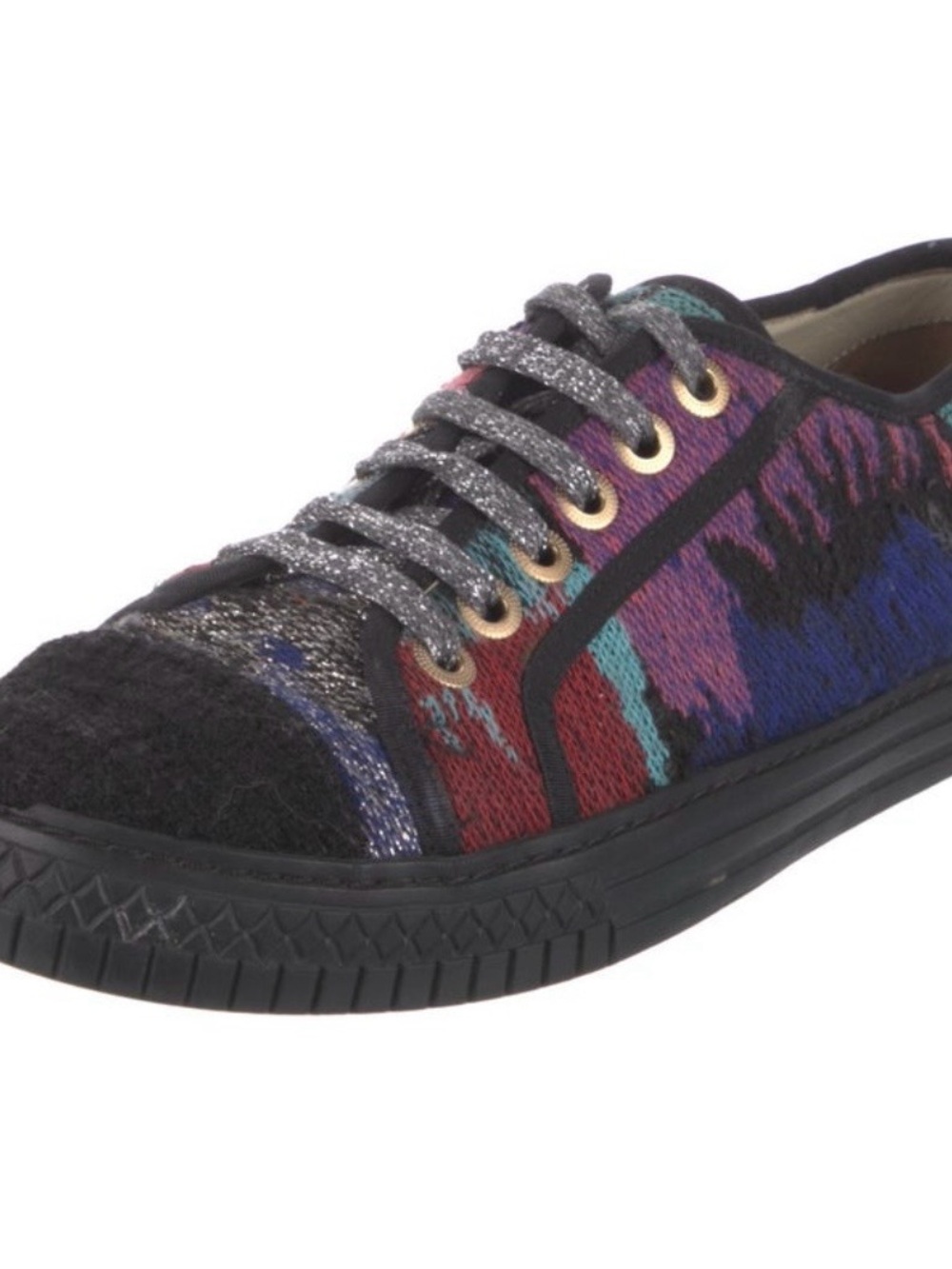 CHANEL Multi-Color Knit Low-Top Sneakers with Black Trim